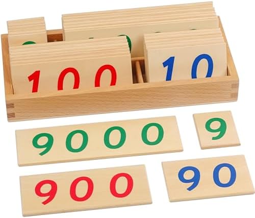 Hidoggy Montessori Small Number Cards with Box (1-9000), Wooden Math Number Counting Manipulative Toys, Basic Math Games Preschool Learning Educational Materials for Toddler Kids 3 4 5 Years by Hidoggy