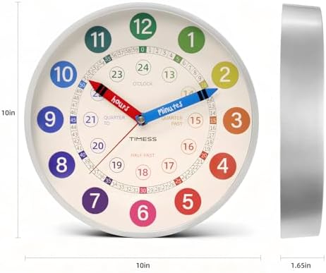 TIMESS 10-Inch Learning to Tell Time Wall Clock, Silent Non-Ticking - Image 2