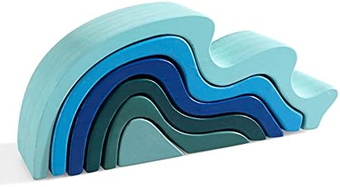 Wooden Rainbow Stacking Toy, Water Wave Elements Wooden Stacker, Various Shapes Nesting Stacking Blocks, Waldorf & Montessori Open-Ended Education Toy for Kids/Toddlers by MerryHeartWoodenToy
