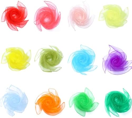 CCINEE 12Pcs Dance Scarves for Kids, Play Music and Movement Square Silk Tricks Scarves for Children at Juggling, Rhythm Band Activities(12 Colors) by CCINEE