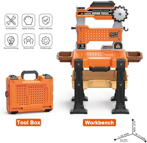 Kids Tool Bench for Toddler Pretend Play Workbench Mechanic Set with Realistic Tools and Electric Drill Spark Creativity and Boost Social Skills - Image 2