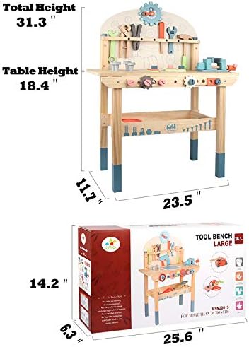 Tool Bench for Kids Toy Play Workbench Wooden Tool Bench Workshop Workbench with Tools Set Wooden Construction Bench Toy for 3 4 5 Year Boys Girls - Image 6