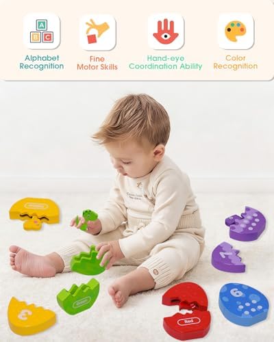 Montessori Learning Toys for Toddlers, Wooden Number Counting Dinosaur Toys - Image 4