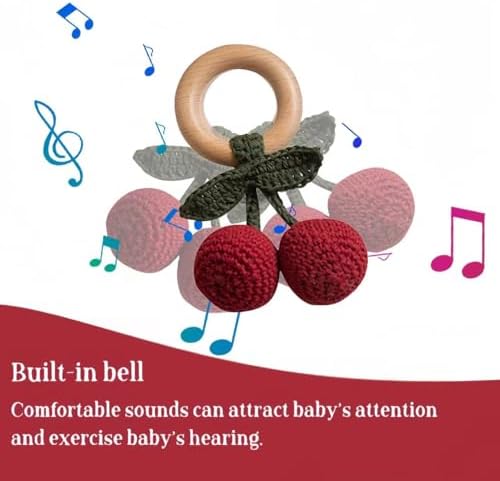 Wooden Baby Rattle Toys Stuffed Crochet Rattle with Teether Ring for Newborn Babies Fruit Wooden Teether Toy Infant Toddler Handcrafted Crochet Rattles Cute Shower Gifts for Boy and Girls - Image 5