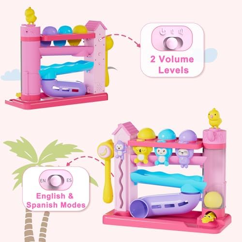 Ussybaby Musical Toys for 1+ Years Old Girls,Fine Motor Skills Developmental Toys 12-18-24+ Months,Bilingual Toddler Learning Ball Drop Toy,Birthday Gifts Toys for 1 2 Year Old Girl(Pink) - Image 6
