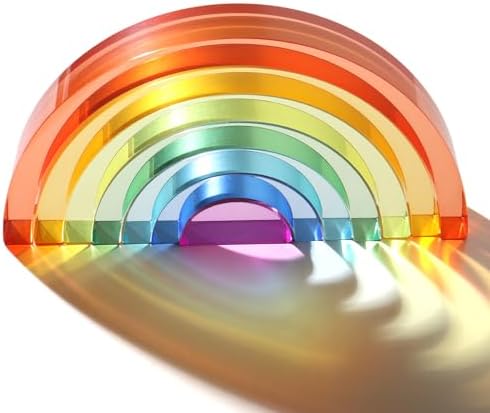 Dinhon Acrylic Rainbow Blocks Set - 7 Colors Graduated Arch Blocks, Gem Rainbow Stacker Toy for 1 2 3 4 5 Years Old Boys Girls Gift, Creative Building & Sensory Decorative Birthday Toy by Dinhon