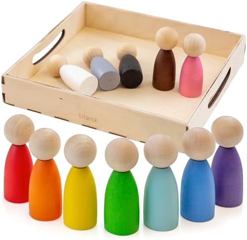 Ulanik Large Peg Dolls for Sorting Toddlers Montessori Toys for 1+ Year Old Baby Dolls Wooden Games for Learning Color Sorting & Counting — 12 Gnomes by Ulanik