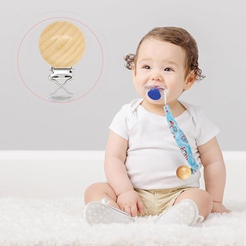 20 Pieces Wood Pacifier Clips Teething Grasping Toy Suspender Clips Natural Beech Wood Pacifier Clip Holder Charm DIY Pacifier Clips Chain Accessories - Image 5