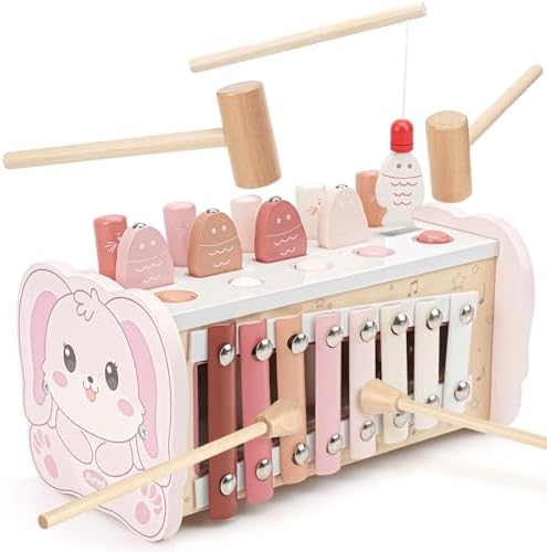 Joyreal Pink Wooden Montessori Toys for 1 Year Old Hammering Pounding Toys by Joyreal