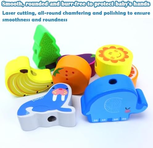 46 PCS Wooden Lacing Beads,Animals Fruits Threading Toys - Image 4
