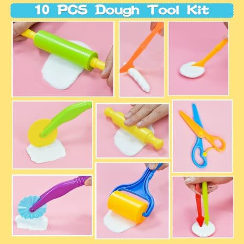 LCY WEDSHI Dough Tool Set, 15 Pcs Dough Tools Sets for Kids Ages 4-8, Dough Accessories Includes Cutters Roller, Rolling Pins, Safety Scissors, Plastic Knife - Image 3