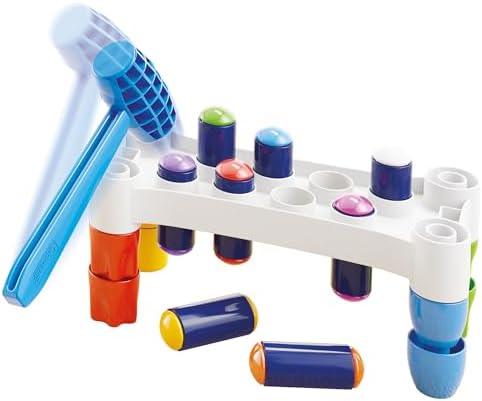 Quercetti: Hammer Peggy - Classic Peg Pounding Bench Toy, Interactive & Colorful, Raise & Lower The Sturdy Board, Cause-Effect Play, Toddler-Kid 18mo+ - Image 2