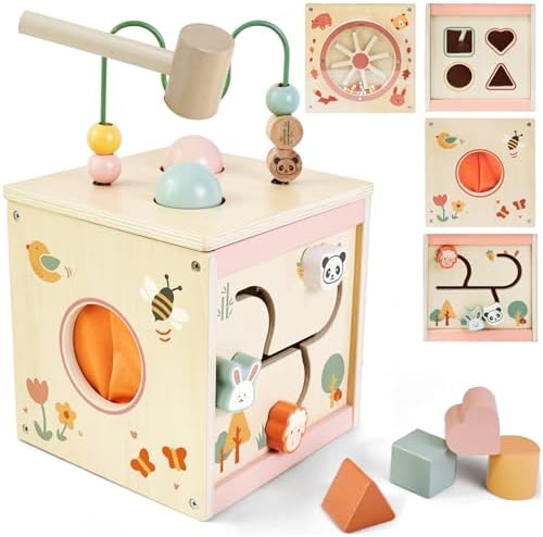 Wooden Activity Cube for 1 Year Old | 7-in-1,Montessori Baby Toys,Educational Toy for Toddlers, First Birthday Gift for Toddlers by Unknown