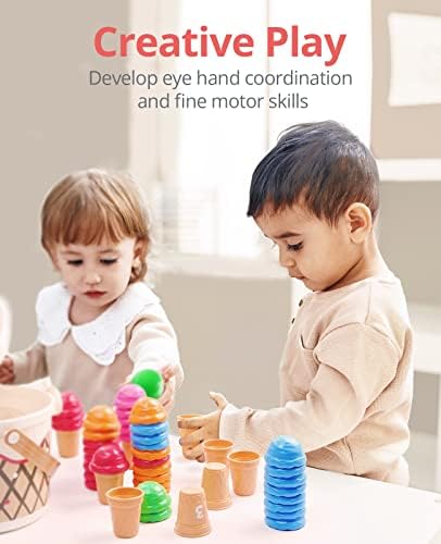 JoyCat Ice Cream Preschool Learning Activities Counting and Color Sorting Set Stacking Toys for Kids 3-5, Educational Fine Motor Skills Toys, 65PCS Math Manipulatives - Image 6