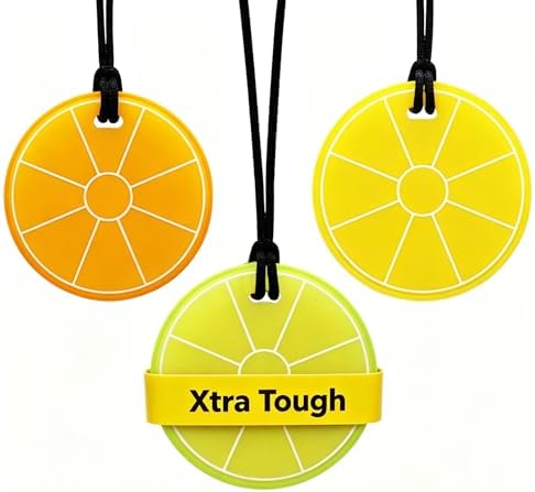 Xtra Tough Lemon Sensory Chew Necklace - Chewing Necklace Teething Necklace Teether Necklace Chew Toys for Kids, Boys or Girls - Teething Toys Designed for Chewing, Autism Sensory Teether Toy (3 Pack) by QUALEAP