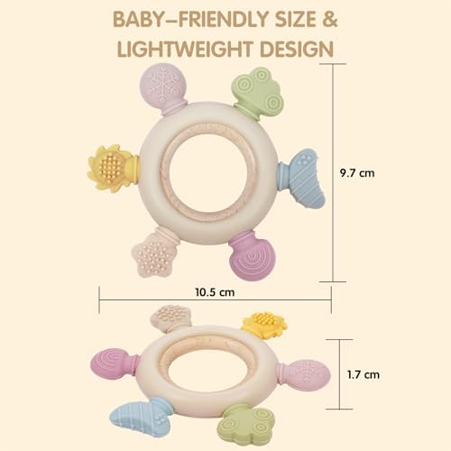 Baby Teether Ring for 0–12 Months, Detachable Wooden Silicone Teether with Easy-Grip Round Design, Sensory Teething Toy with Soft Textured Tips for Early Development - Image 5
