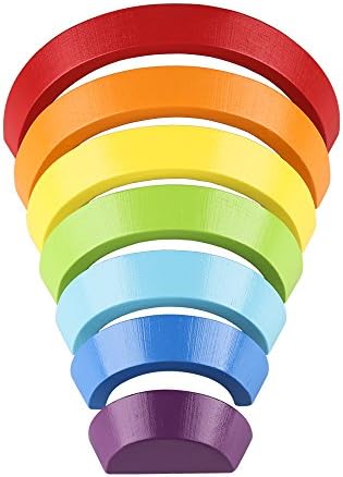 Coogam Wooden Rainbow Stacker Nesting Puzzle Blocks - Tunnel Stacking Game Building Creative Color Shape Matching Jigsaw Learning Toy Set Board Early Development for Kids Boy Girl - Image 4