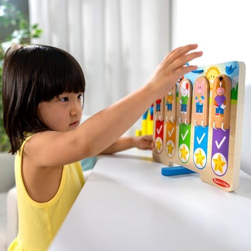 Melissa & Doug My Daily Routines Chart, Wooden Daytime and Nighttime Habit Tracker with Multi-Lingual Stickers, Hands-On, Screen-Free Preschool Toys for Girls & Boys Ages 3+ - FSC Certified - Image 2