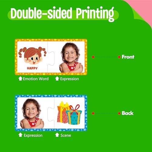 Feelings & Emotions Puzzle Cards, 50PCS Puzzles with Different Moods-Learn to Identify Various Feelings, Learning Toy for Kids with Autism, ADHD -Educational Tools for Therapy, Classroom, Home Use - Image 3