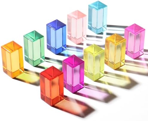 Dinhon 10 Pcs 10 Unique Colors Elongated Acrylic Blocks - 2.5x2.5x5CM Rainbow Gem Rectangular Cubes, Sensory Stacking Toy for 1-5 Years Old, Birthday Gift by Dinhon