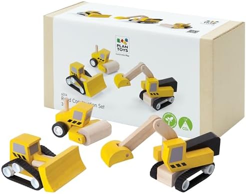 PlanToys® Road Construction Set Wooden Montessori Imaginative Kids Motor Toy by PlanToys