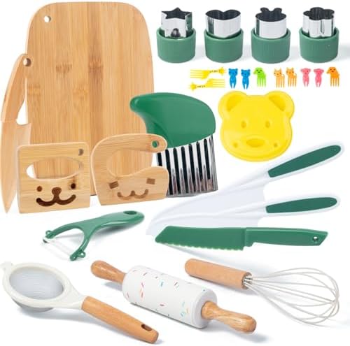 18 Pcs Montessori Kitchen Tools for Kids, Kids Cooking Sets Real by BUSYEDITION