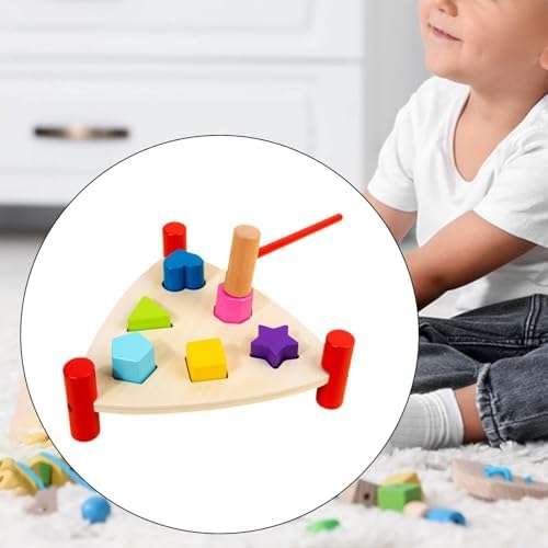 Wooden Pounding Toy for Toddlers with Hammer, Fine Motor Skills Activity, Hand Eye Coordination Development Toy for Preschool Boys and Girls- Triangle - Image 5
