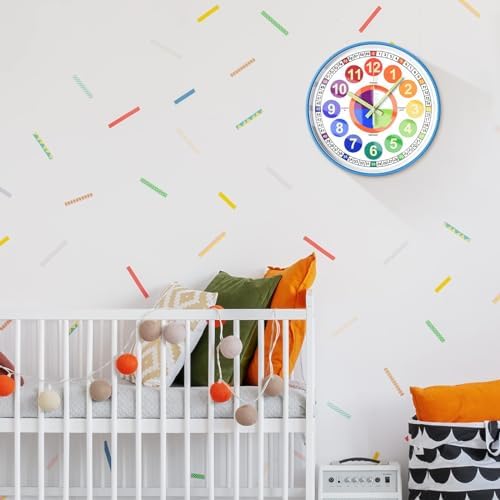 Learning Clock for Kids, Glow in The Dark Wall Clock for Bedroom, 12 Inch Silent Night Light Kids Wall Clock, Colorful Illuminated Telling Time Teaching Clock,Kids Room Decor - Image 6