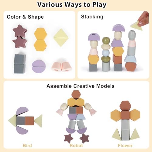 Montessori Toys for 3 Year Old - Wooden Lacing Beads & Stacking Blocks Toys for 3 4 5 Year Old Girl Boy Easter Birthday Gifts, Preschool Learning Activities With Beads Sequencing Set for Kids Age 3+ - Image 4