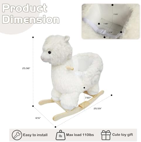 Baby Rocking Horse, Plush Alpaca Rocking Horse with Music - Image 4