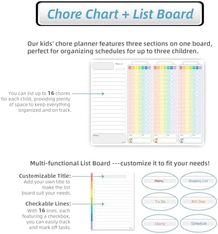 JJPRO Magnetic Chore Chart for Multiple Kids 3 Kids -14.5"x11" Family Chore Chart for Refrigerator, Behavior Chart for Fridge,Dry Erase Chore Chart for Teens - Image 2