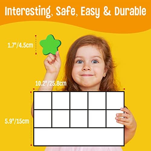 Magnetic Ten-Frame Set, 6 Frames & 66 Colorful Star-Shaped Counters Ten Frame Math Games Manipulative Counting Toys for Kindergarten Preschool, 6 Colors & 2 Markers (Fridge & Hand-held) - Image 3