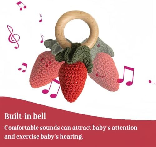 Wooden Baby Rattle Toys Stuffed Crochet Rattle with Teether Ring for Newborn Babies Fruit Wooden Teether Toy Infant Toddler Handcrafted Crochet Rattles Cute Shower Gifts for Boy and Girls - Image 5