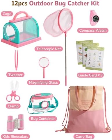 ROBUD Upgraded Bug Catcher for Kids, Bug Catching Kit with Bag Kit, Pink Outdoor Exploration Set for Camping, Montessroi Toy for Kids Coming Closer to Nature，WRP59 - Image 2