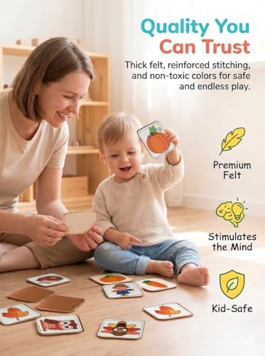 Felt Matching Game for Toddlers, Autumn Harvest Montessori ToysTravel Toys or 1-3 Memory Flash Cards for 2 3 Year Old, Soft Safe Preschool Educational Gifts for Boys Girls - Image 2