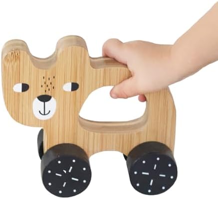 Wee Gallery Bear Push Toy, Rolling Toy, Classic Motion Toys for Child Motor Skills, Balance, Roll Along Play, and Animal Nursery Decor (Baby, Toddler, Kids) by WeeGallery
