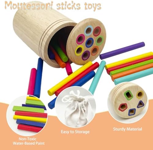Wooden Montessori Sticks Toys for Kids, 8 Colors Natural Wood Toddler Learning Sorting Toys for 3 Year Old, Sensory Matching Game Birthday Gifts for Boys Girls (Multi-Shaped Stick) - Image 3