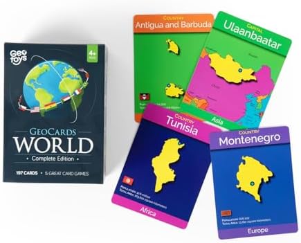 GeoToys GeoCards, World Complete Edition Flash Cards Geography Game, Countries of the World Flashcards, Kids Card Games for Families, Home, School & Travel - Fun Games for Kids Ages 4 and Up by Geotoys