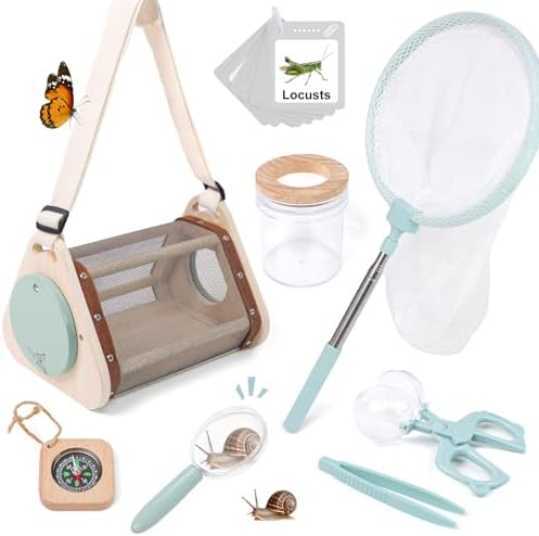 Bug Catcher for Kids Explorer Kit with Insect Observation Cage,Butterfly Net,Magnifying Glass,Compass,Kids Adventure Kit for Backyard & Camping,Outdoor Educational Toy Gift for Girls Boys by Masonbaby
