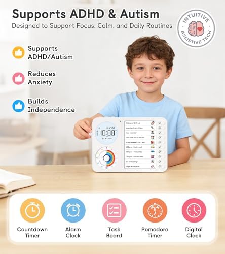 3-in-1 Visual Timer & ADHD Tool for Kids – ADHD Task Timer for Adults with Visual Schedule, Chore Chart & Planning Board for Home, School, Classroom, Work (White) - Image 4