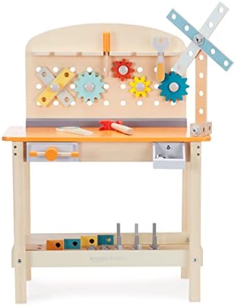 Amazon Basics Wooden Play Toy Tool Set and Workbench for Toddlers, Preschoolers, Children Age 3+ Years, 15.6"D x 22.8"W x 30.7"H, Multicolor - Image 2