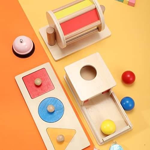 Sratte 3 Pcs Wooden Baby Toys Set, Object Permanence Box, Rainbow Drum, Colorful Multiple Shape Puzzles Toys, Preschool Toys Set for 6-12 Month Infant 1 2 3 Year Old Toddlers Babies - Image 3