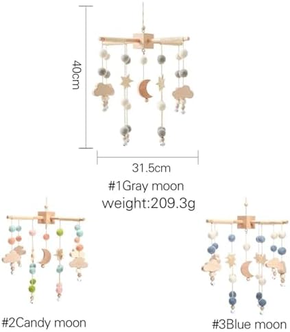 Wooden Bed Bell Crib Mobile with Music Box – Soft Felt Cartoon Bear Hanging Rattle Toy for Nursery Decor, Handcrafted Montessori-Inspired Crib Mobile (Blue) - Image 3