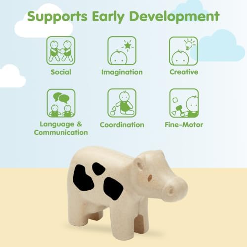 PlanToys® Cow Wooden Montessori Kids Farm Animal Figurine Creative Play - Image 4