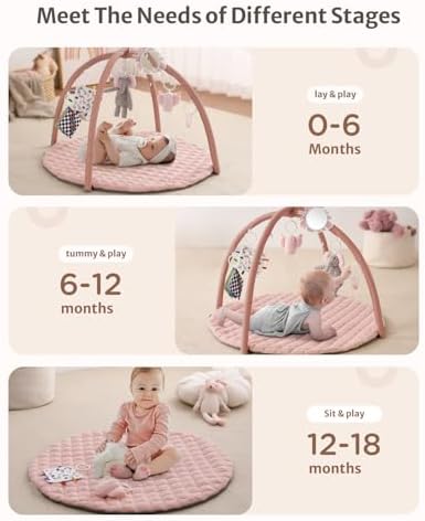 Blissful Diary Baby Play Gym Mat, Tummy Time Activity Mat with 6 Detachable Toys for Skill Development, Baby Essentials Gift, Soft Pink - Image 4