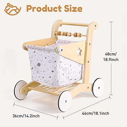 Woodtoe Wooden Baby Walker Doll Stroller, Adjustable Speed Shopping Cart for Toddlers 1-3, Baby Push Walker, Pretend Play Grocery Wagon, Baby Push Toys, Montessori Birthday Toy Gift for 1 2 3 Year Old - Image 6
