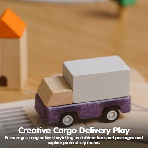 PlanToys® Purple Delivery Truck Wooden Montessori Vehicle Kids Indoor Toy - Image 5