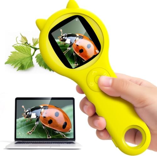 Kids Microscope for Summer Vacation, 500X Portable Digital Microscope with 2" IPS Screen, Beach Nature Discovery STEM Toy for Kids Age 5-12 (Yellow) by Ashfly