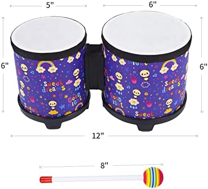 Kids Bongo Floor Tom Drum Set: 5-6 Inch Baby Wooden Music Drums Percussion - Image 4