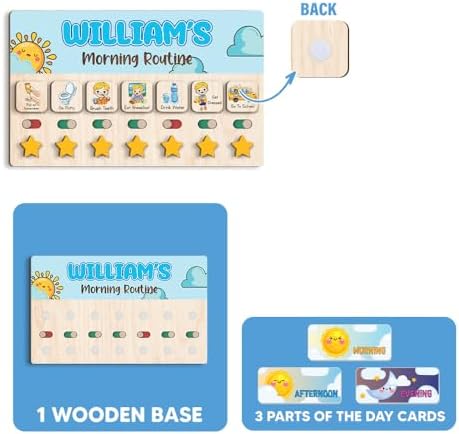 Wooden Chore Chart for Boys, Daily Routine Chart for Kids, Visual Schedule, Chore Reward Chart, Bedtime Morning Routine Chart for Toddlers (03) - Image 3
